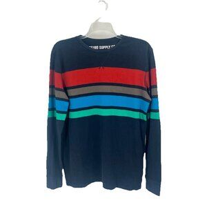 Mossimo Mens Long Sleeve Thermal Striped Retro Style Navy Blue Sz XL